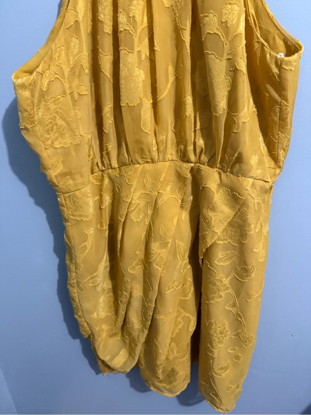 Lulus Chic Demeanor Yellow Floral Jacquard Halter Mini Dress Large - Picture 4 of 8